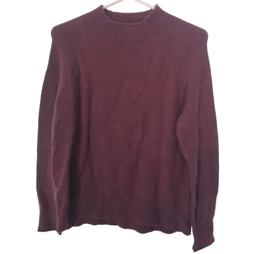 J. Crew Womens Alpaca Merino Wool Burgundy Roll Neck Sweater Sz XS Quiet Luxury